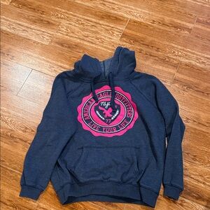 American Eagle Outfitters Dark Blue Hoodie with Pink Emblem